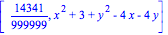 [14341/999999, x^2+3+y^2-4*x-4*y]